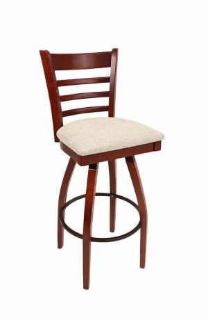 Trendler's Mahogany Wood Swivel Bar Stool with Ladder Back - Fabric
