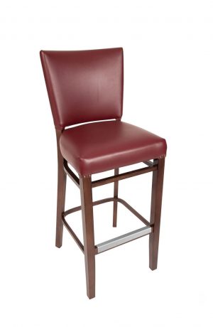 Trendler's Santos Wood Red Upholstered Bar Stool with Nailhead Trim with Aluminum Metal Footplate