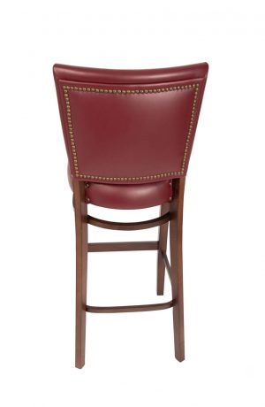 Trendler's Santos Wood Red Upholstered Bar Stool with Nailhead Trim - Back View