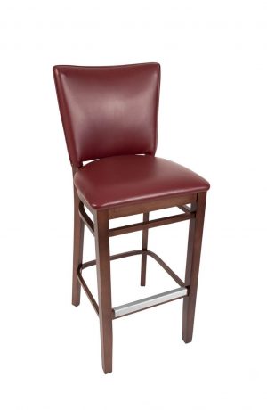 Trendler's Sofia Wood Upholstered Bar Stool with Back in Red with Aluminum Footplate
