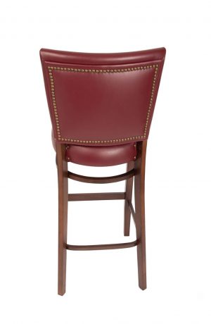 Trendler's Sofia Wood Upholstered Bar Stool with Back in Red - Backside with Nailhead Trim