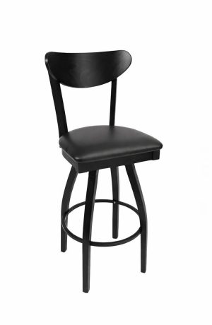 Trendler's Stefano Black Wood Swivel Bar Stool with Back