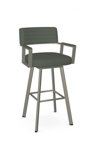 Amisco's Albert Taupe Metal Swivel Bar Stool with Green Fabric