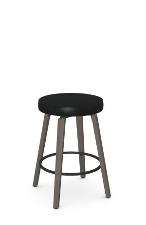 Amisco's Walden Gray Wood Backless Swivel Counter Stool in Black Vinyl