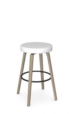 Amisco's Walden Neutral Backless Swivel Bar Stool with White Seat Cushion