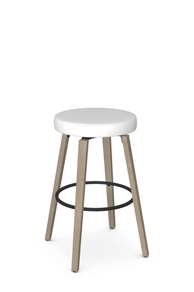 Amisco's Walden Neutral Backless Swivel Bar Stool with White Seat Cushion