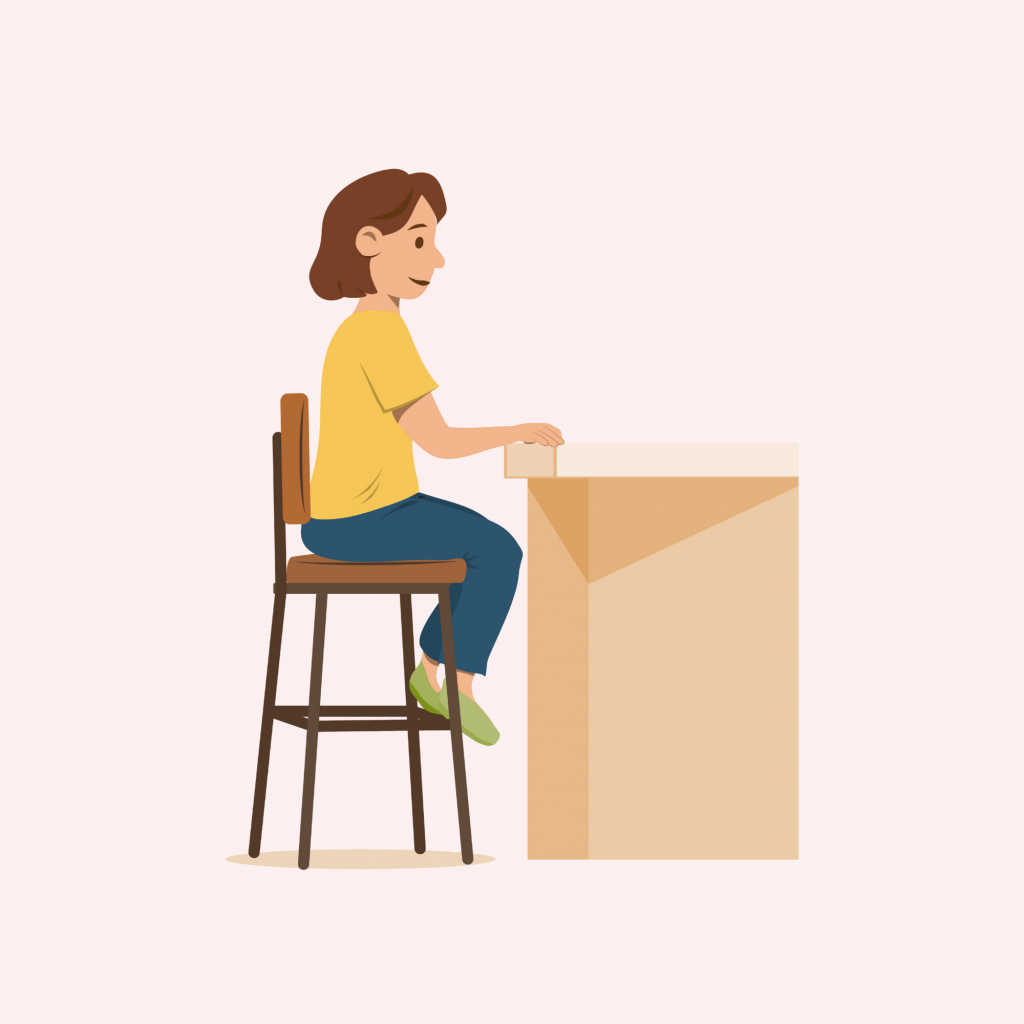 Shorter woman sitting on a bar stool with a footrest