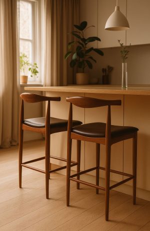 Trendler's Charlotte Mid-Century Modern Bar Stools with Low Back in Scandinavian Kitchen