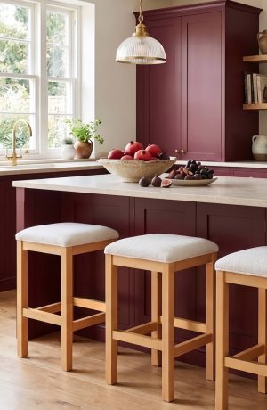Trendler's Harrison Natural Backless Counter Stools in Burgundy Kitchen