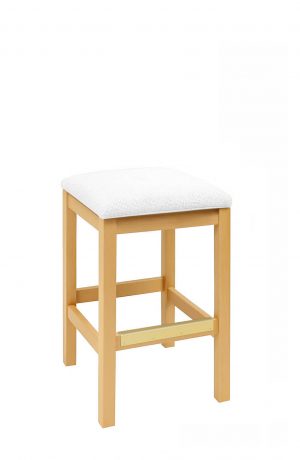 Trendler's Harrison Natural Wood Backless Bar Stool with White Seat and Metal Footplate