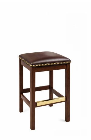 Trendler's Harrison Walnut Backless Square Bar Stool with Nailhead Trim