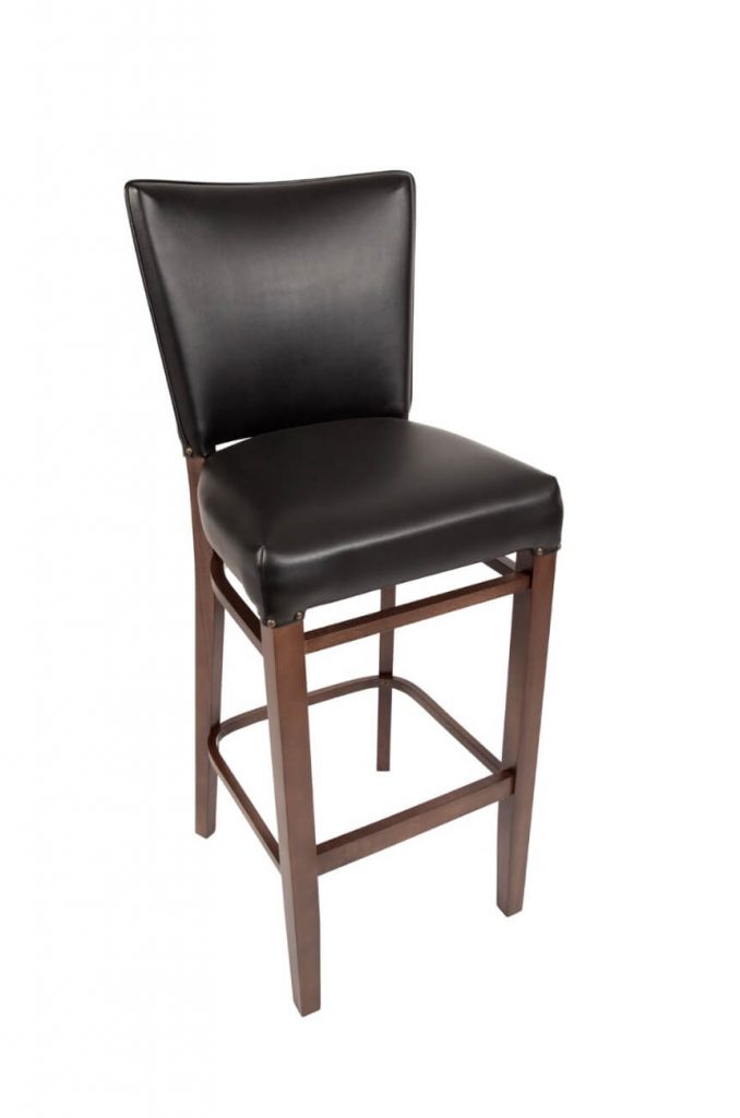 Trendler's Jacob Traditional Wood Bar Stool with Back in Black Vinyl
