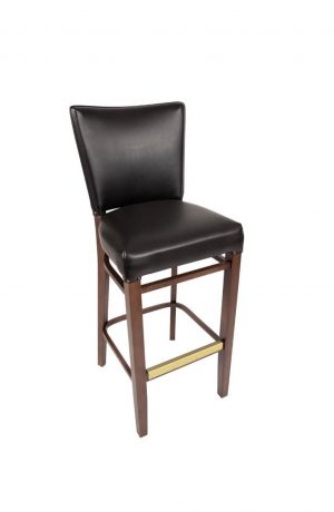 Trendler's Jacob Traditional Wood Bar Stool with Back in Black Vinyl with Brass Footplate