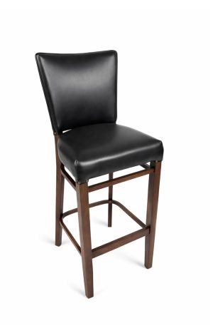 Trendler's Jacob Traditional Wood Bar Stool with Back in Black Vinyl