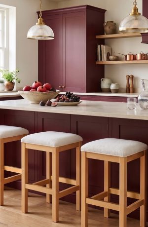 Trendler's Harrison Natural Backless Counter Stools in Burgundy Kitchen - Full Kitchen Design