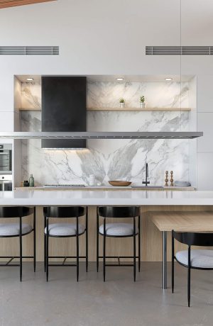 Wesley Allen's Lorenzo Black Modern Bar Stools in Kitchen - Shown with the Chairs