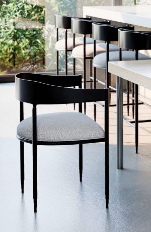 Wesley Allen's Lorenzo Black Modern Dining Chairs with Arms in Kitchen