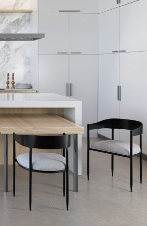 Wesley Allen's Lorenzo Black Modern Dining Chairs with Arms in Kitchen - Two Chairs