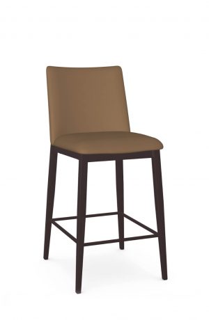 Amisco's Charlotte Modern Brown Bar Stool with Saddle Brown Faux Leather
