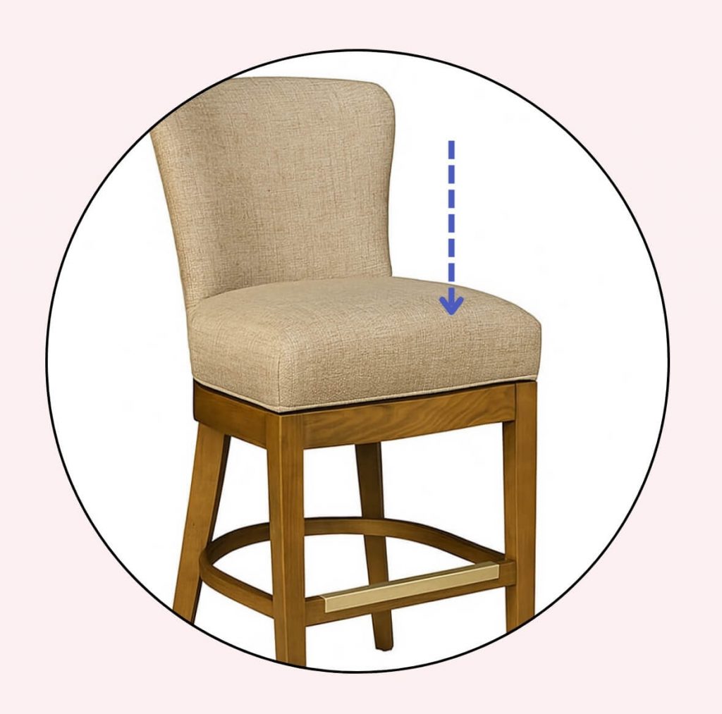Bar stool with an arrow pointing at the seat cushion
