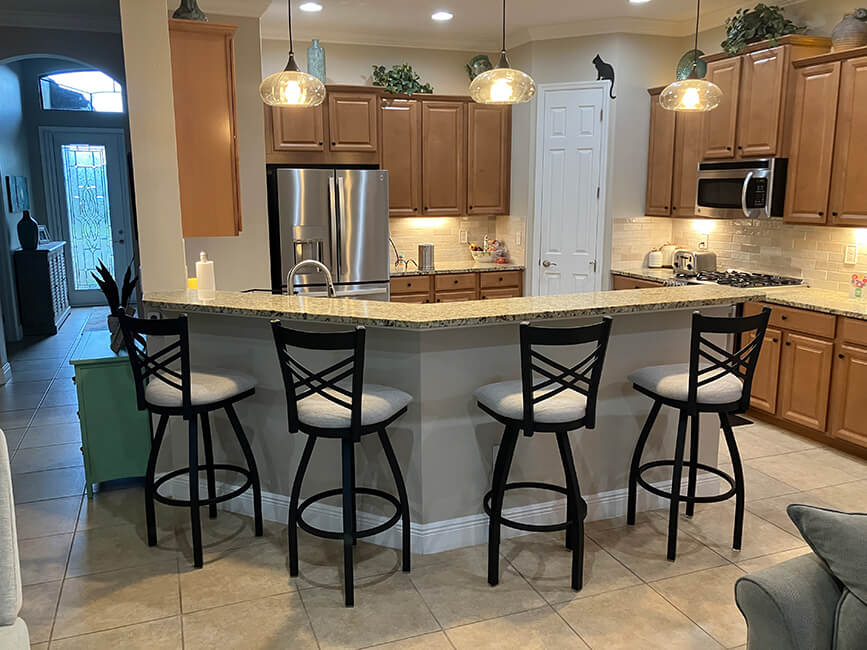 Holland's Catalina Black Swivel Bar Height Stools in Customer's Beautiful Kitchen