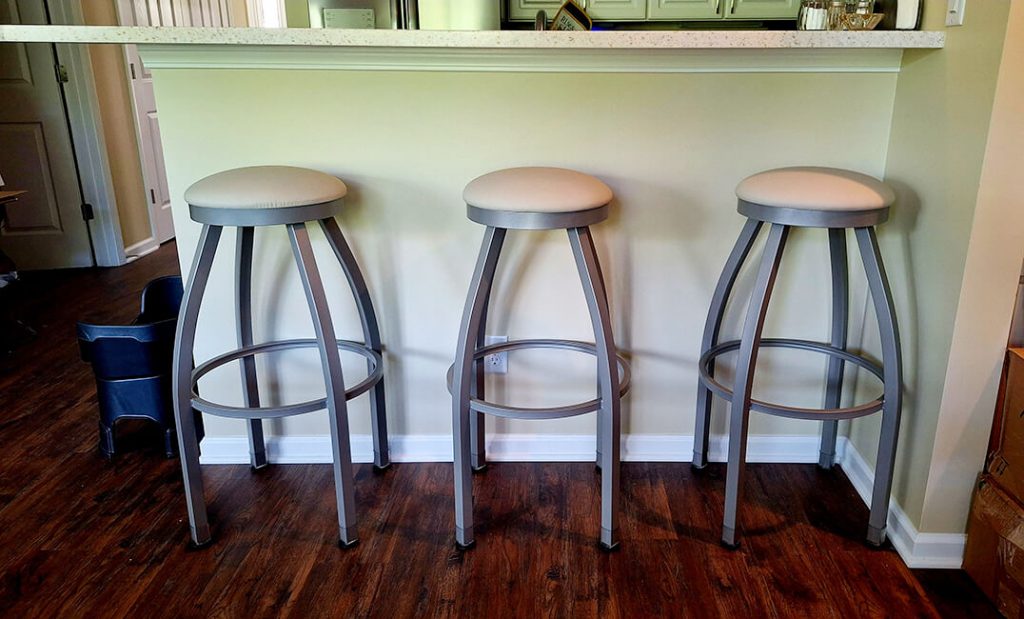 Holland's Backless Silver Swivel Bar Stools in Customer's Kitchen