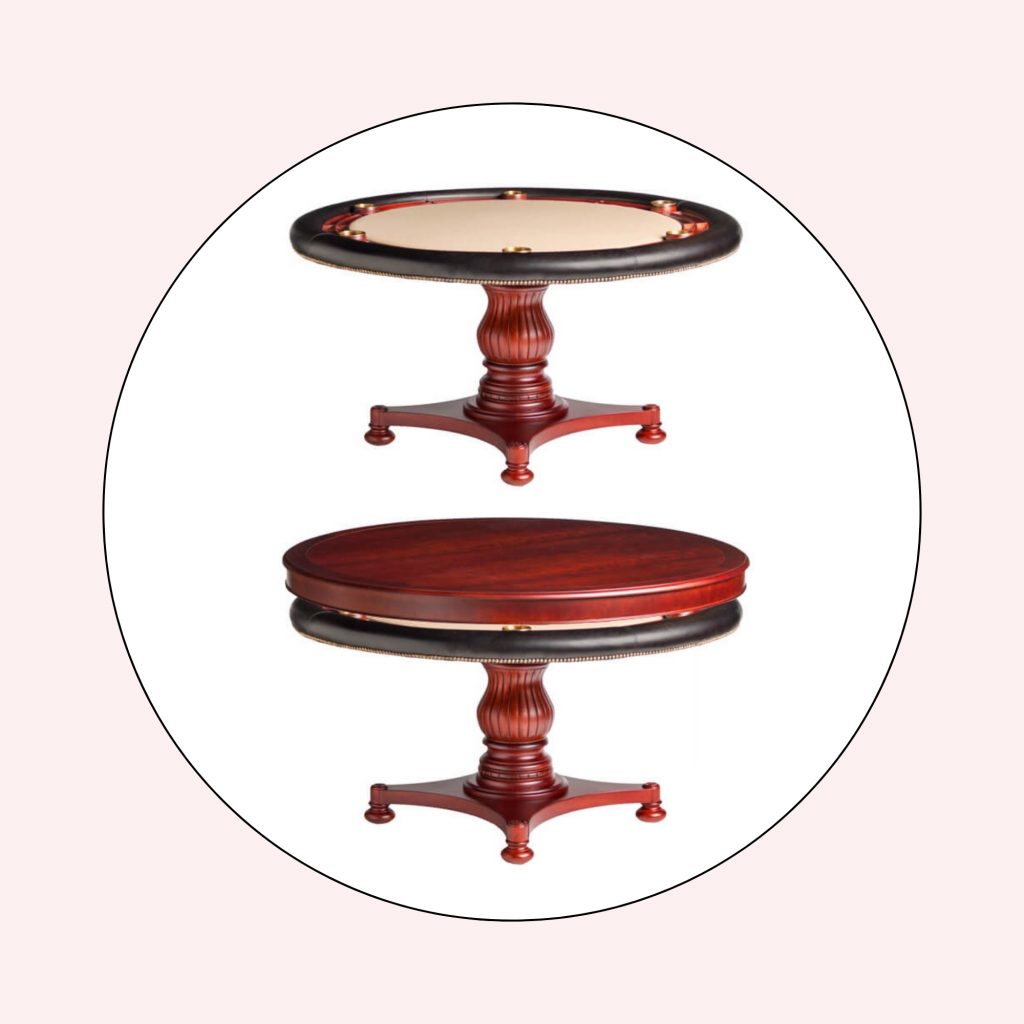 Convertible Poker and Dining Tables (top shows poker table and bottom image shows dining part covering the poker table)