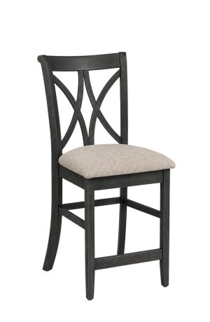 Hanna Charcoal Oak Wood Bar Stool with Cross Back Design