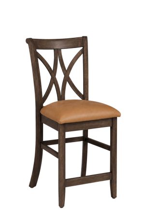 Hanna Rawhide Brown Wood Bar Stool with Cross Back