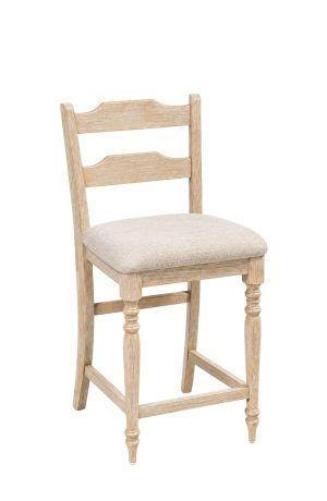 Rachel Farmhouse Natural Ceruse Oak Wood Bar Stool with Ladder Back