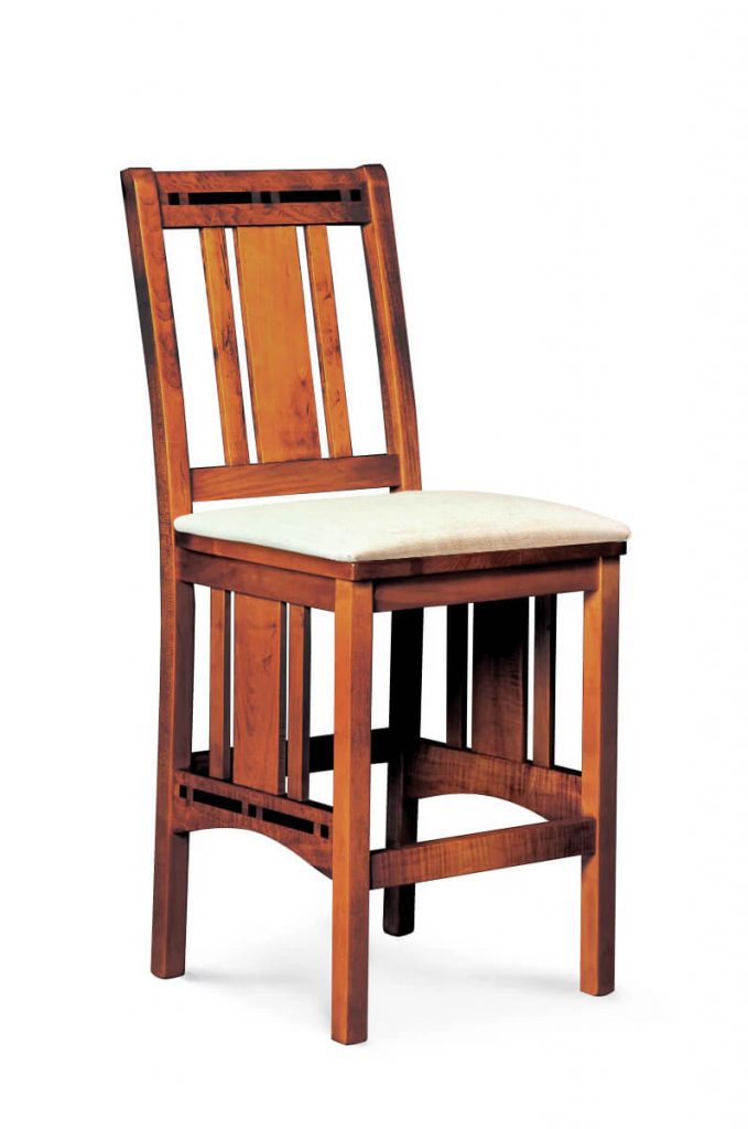 Simply Amish's Aspen Stationary Rustic Wood Bar Stool with Back and Seat Cushion