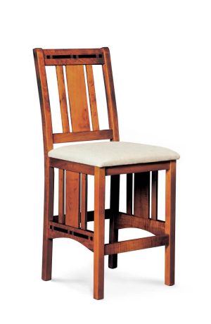 Simply Amish's Aspen Stationary Rustic Wood Bar Stool with Back and Seat Cushion