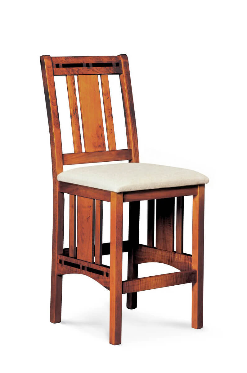 Simply Amish's Aspen Stationary Rustic Wood Bar Stool with Back and Seat Cushion