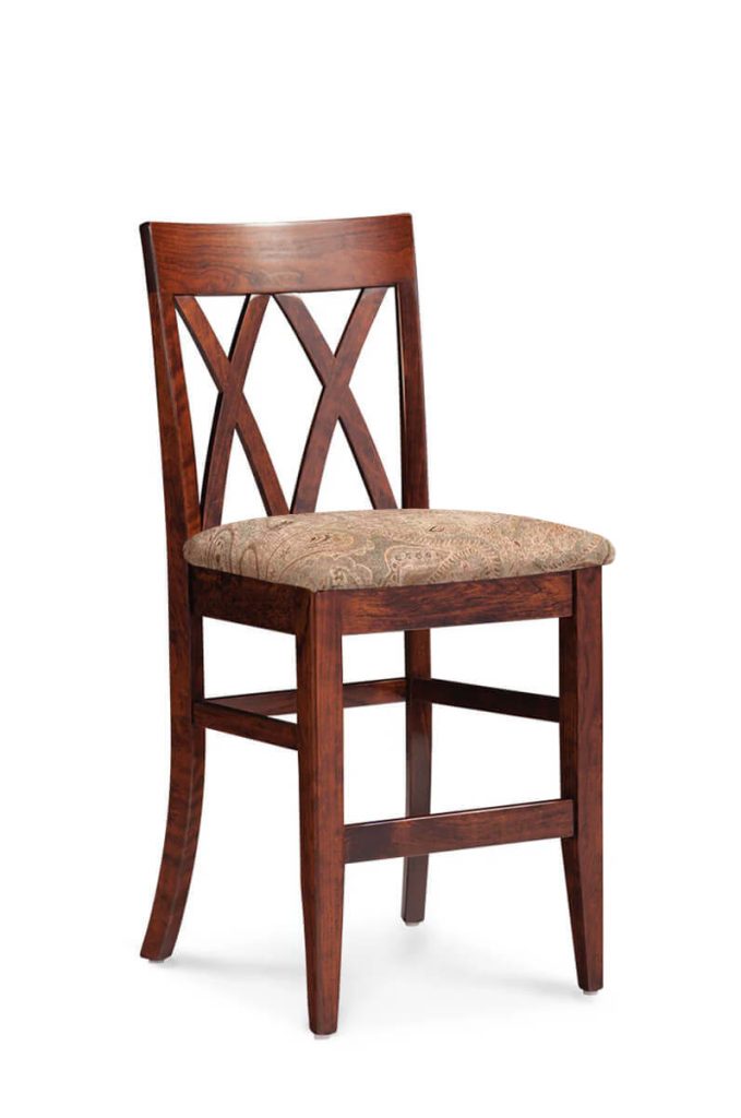 Simply Amish's Bristol Traditional Stationary Wood Bar Stool with Cross Back Design with Seat Cushion