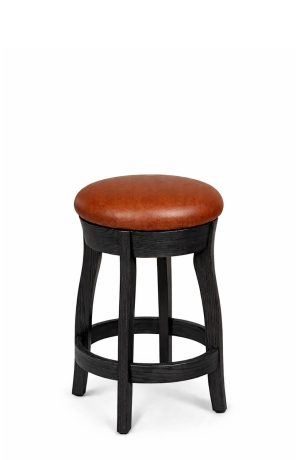 Simply Amish's Clayton Black Oak Backless Swivel Bar Stool with Leather