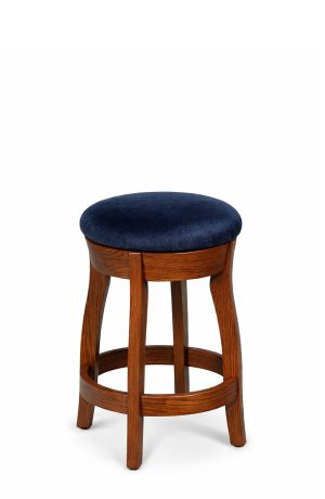 Simply Amish's Clayton Oak Backless Swivel Bar Stool with Blue Fabric