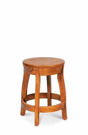 Simply Amish's Clayton Round Backless Swivel Bar Stool in Oak with Wood Seat