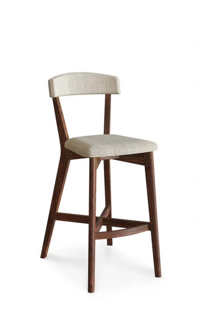 Simply Amish's Cole Stationary Mid-Century Modern Wood Bar Stool Upholstered with Back