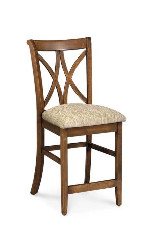 Simply Amish's Hanna Traditional Stationary Wood Bar Stool with Cross Back Design with Seat Cushion