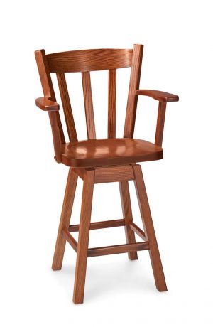 Simply Amish's Kenneth Swivel Wood Bar Stool with Arms and Wood Seat