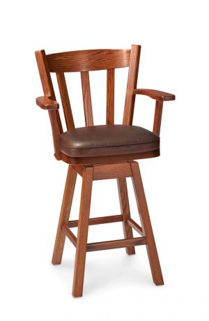Simply Amish's Kenneth Wood Swivel Bar Stool with Arms and Seat Cushion