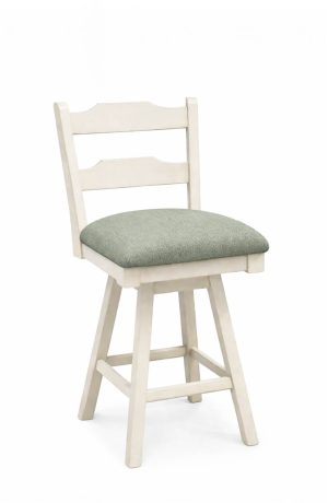Simply Amish's Rachel Latte Light Wood Swivel Bar Stool with Sage Green Fabric