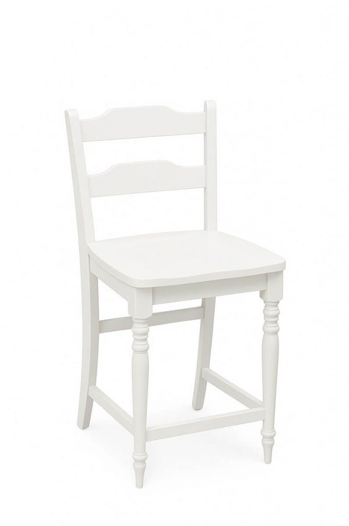 Simply Amish's Rachel White Farmhouse Wood Bar Stool with Ladder Back and Turned Legs