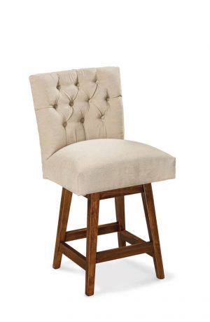 Simply Amish's Warren Classic Upholstered Swivel Wood Bar Stool with Tufted Back