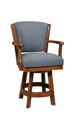 Venture Amber Glow Oak Wood Swivel Bar Stool with Arms Upholstered