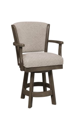 Venture Gray Wood Swivel Bar Stool with Arms Upholstered in Fabric
