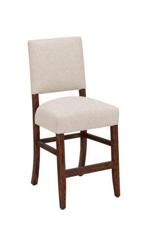 Cornelia Hazelnut Wood Bar Stool Upholstered in White Fabric