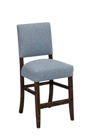 Cornelia Mocha Wood Bar Stool with Blue Seat and Back Fabric