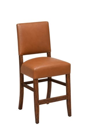 Cornelia Red Brown Wood Bar Stool Upholstered in Leather