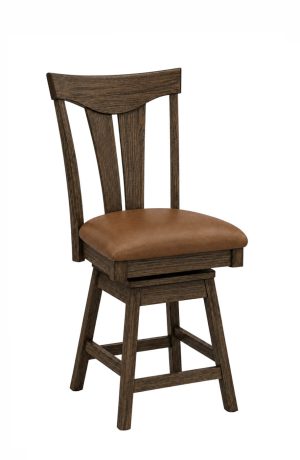 Country Wood Swivel Bar Stool Rawhide Finish Leather Seat